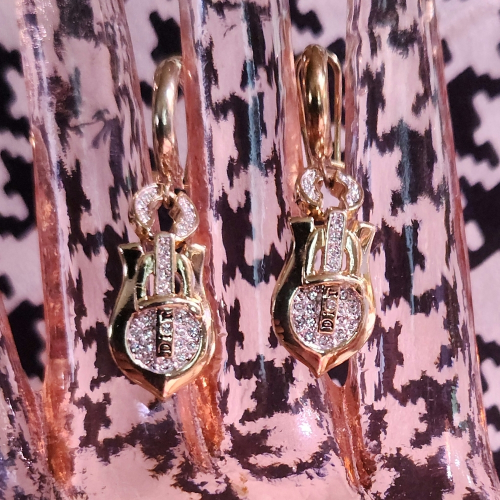 DIOR 🔥RARE🔥 Designed By John Galiano Gold Buckle design✨️ Pavé Earrings 🔥 - Picture 9 of 9